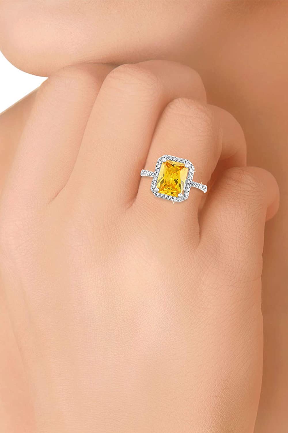 Topaz Stone Square Rhodium Ring