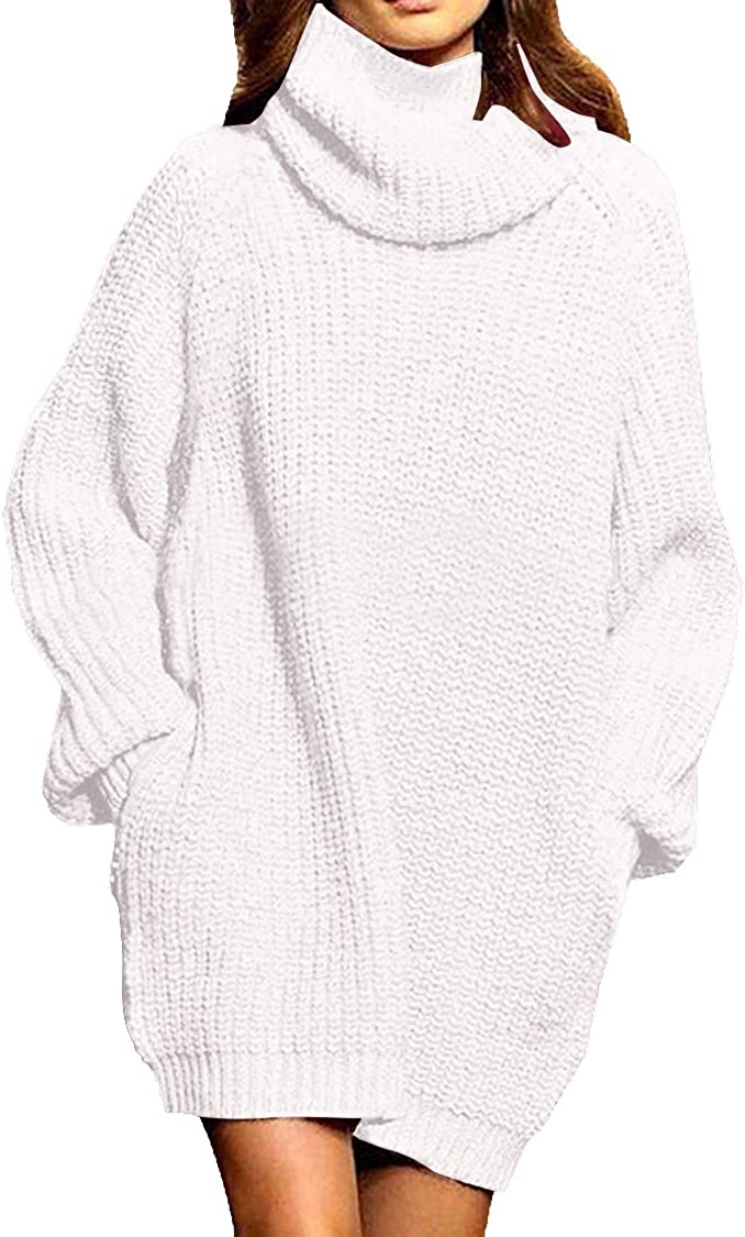 Loose Turtleneck Oversize Pullover Sweater Mini Dress