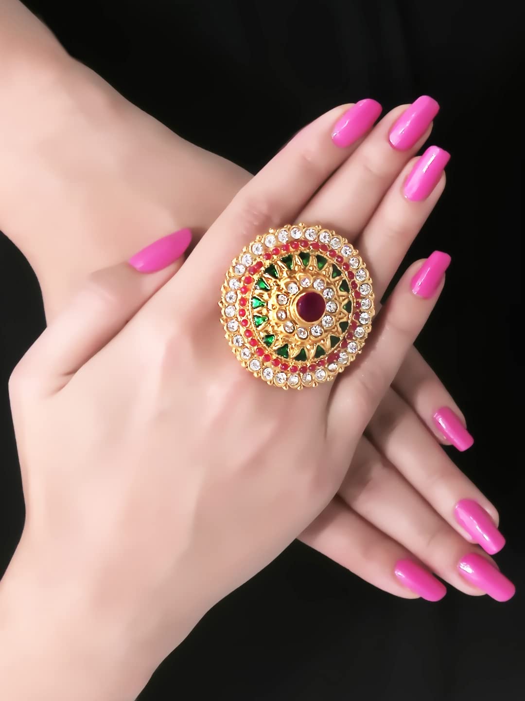 Gold Plated Adjustable Kundan Stone Ring