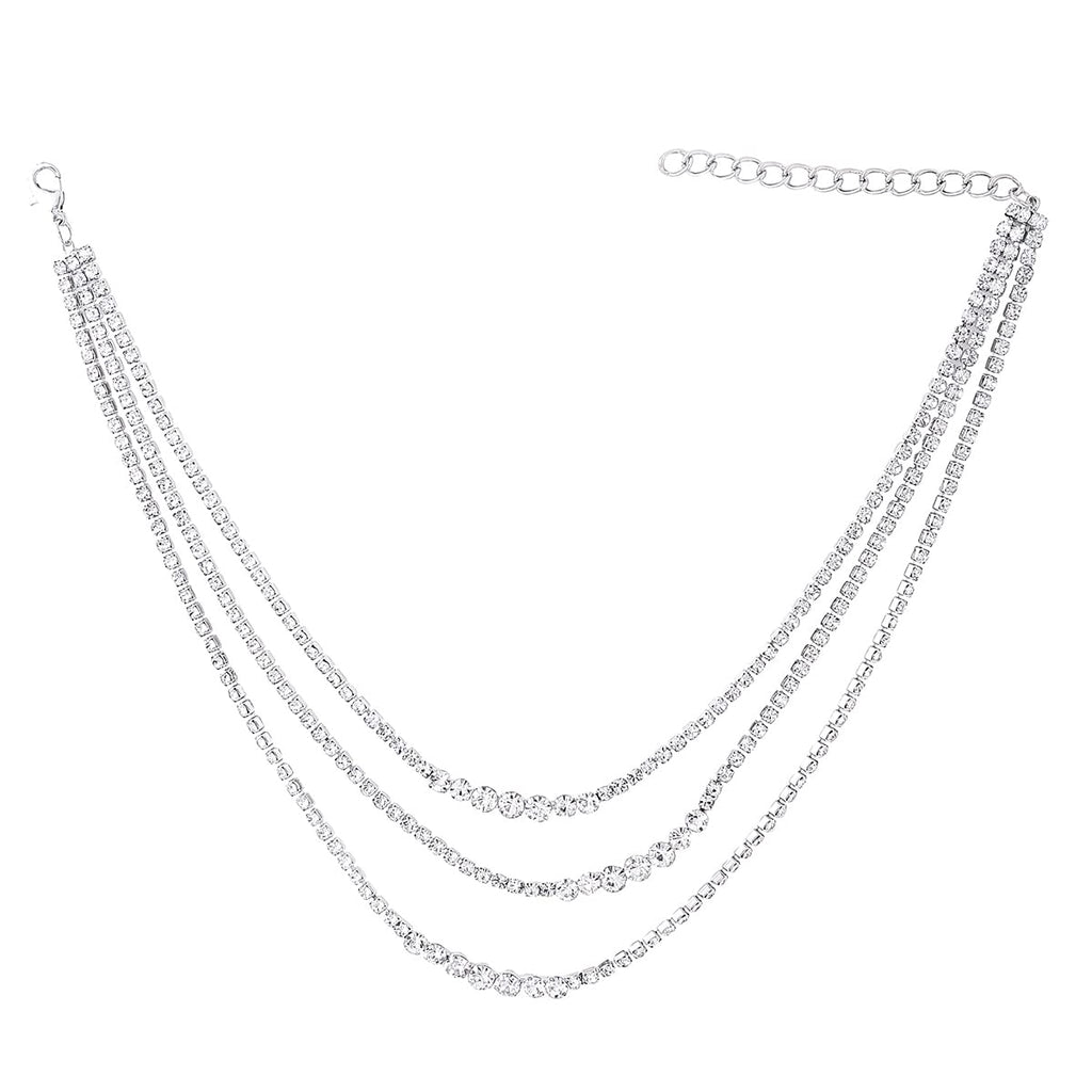 Silver Multilayer Crystal Necklace