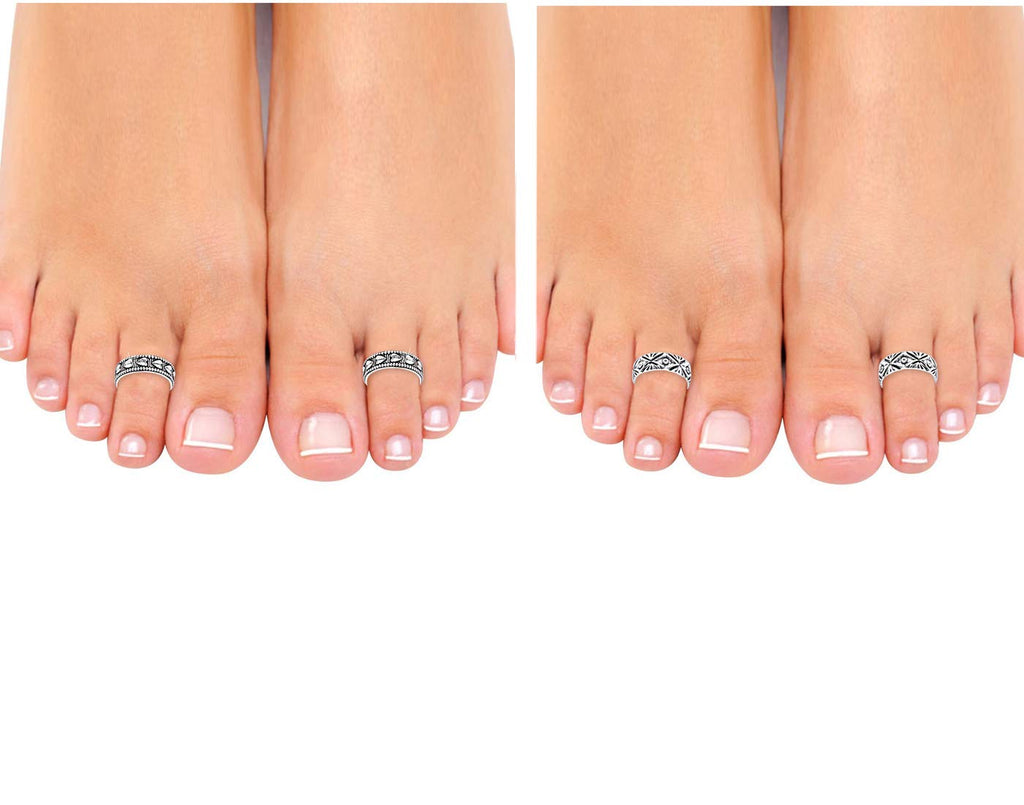 Silver Oxidised Traditional Toe Ring Set