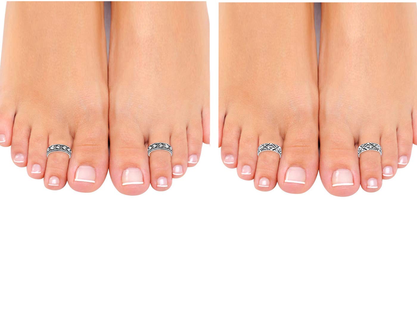 Silver Oxidised Traditional Toe Ring Set
