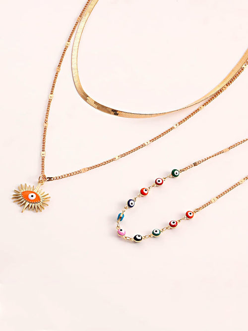 Layered Beaded Gold Chain Necklace