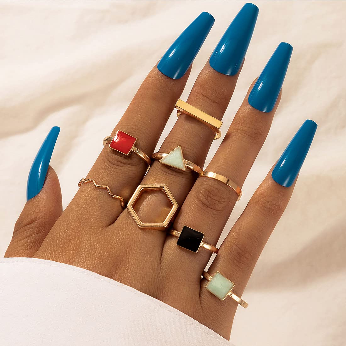 Gold Plated Eight Piece Geometric Aesthetic Ring
