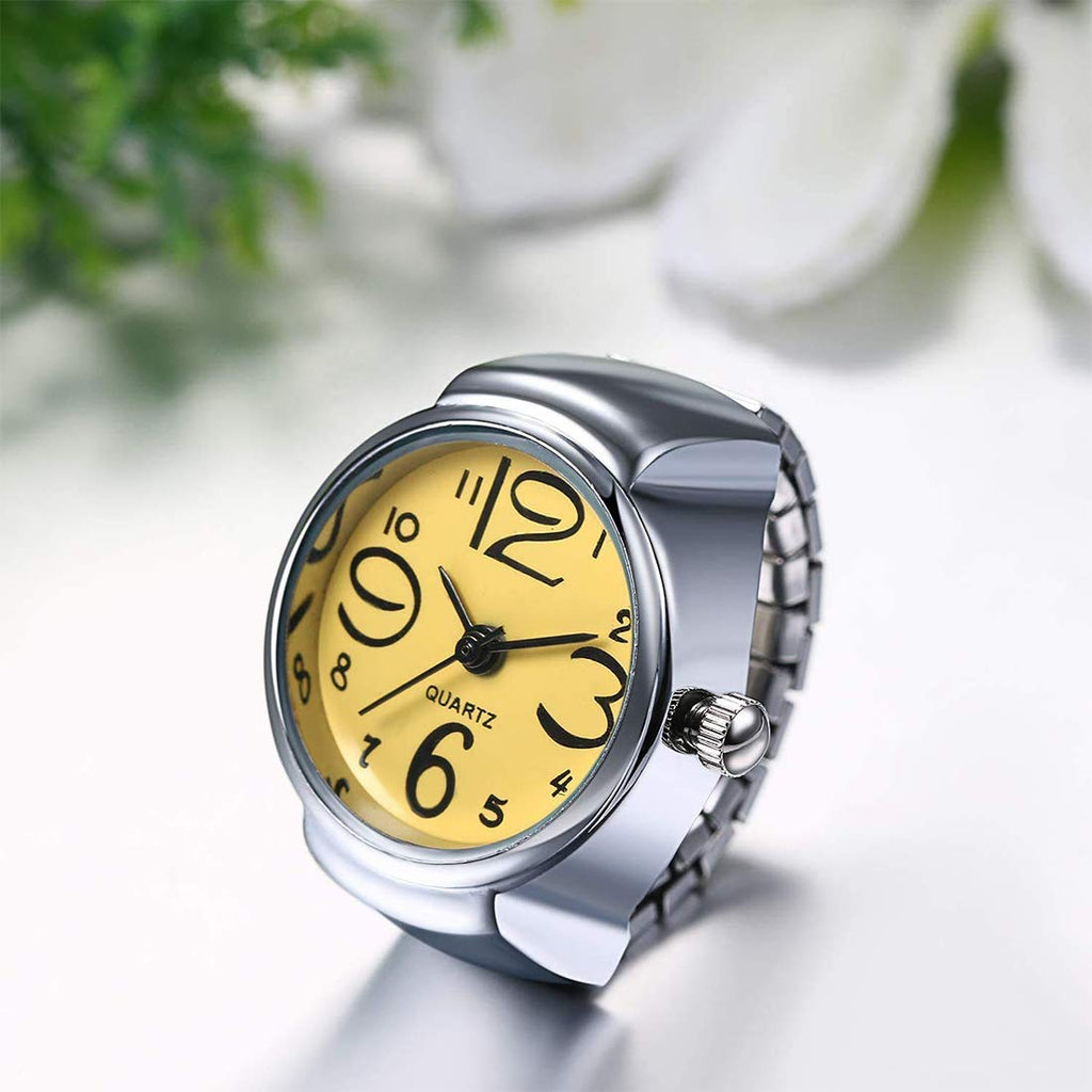 Stainless Steel Yellow Dial Watch Ring