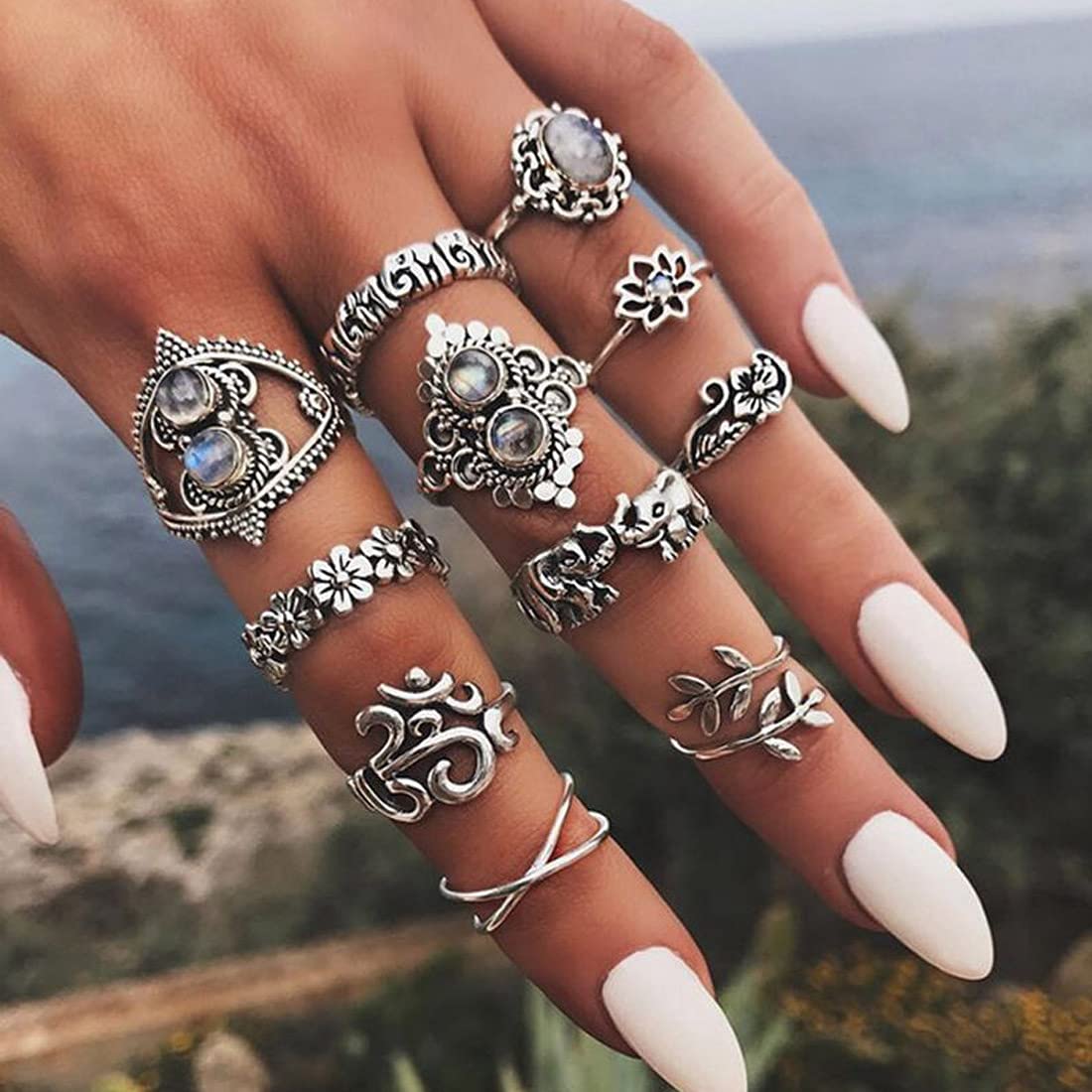 Silver Oxidised Eleven Piece Vintage Midi Ring