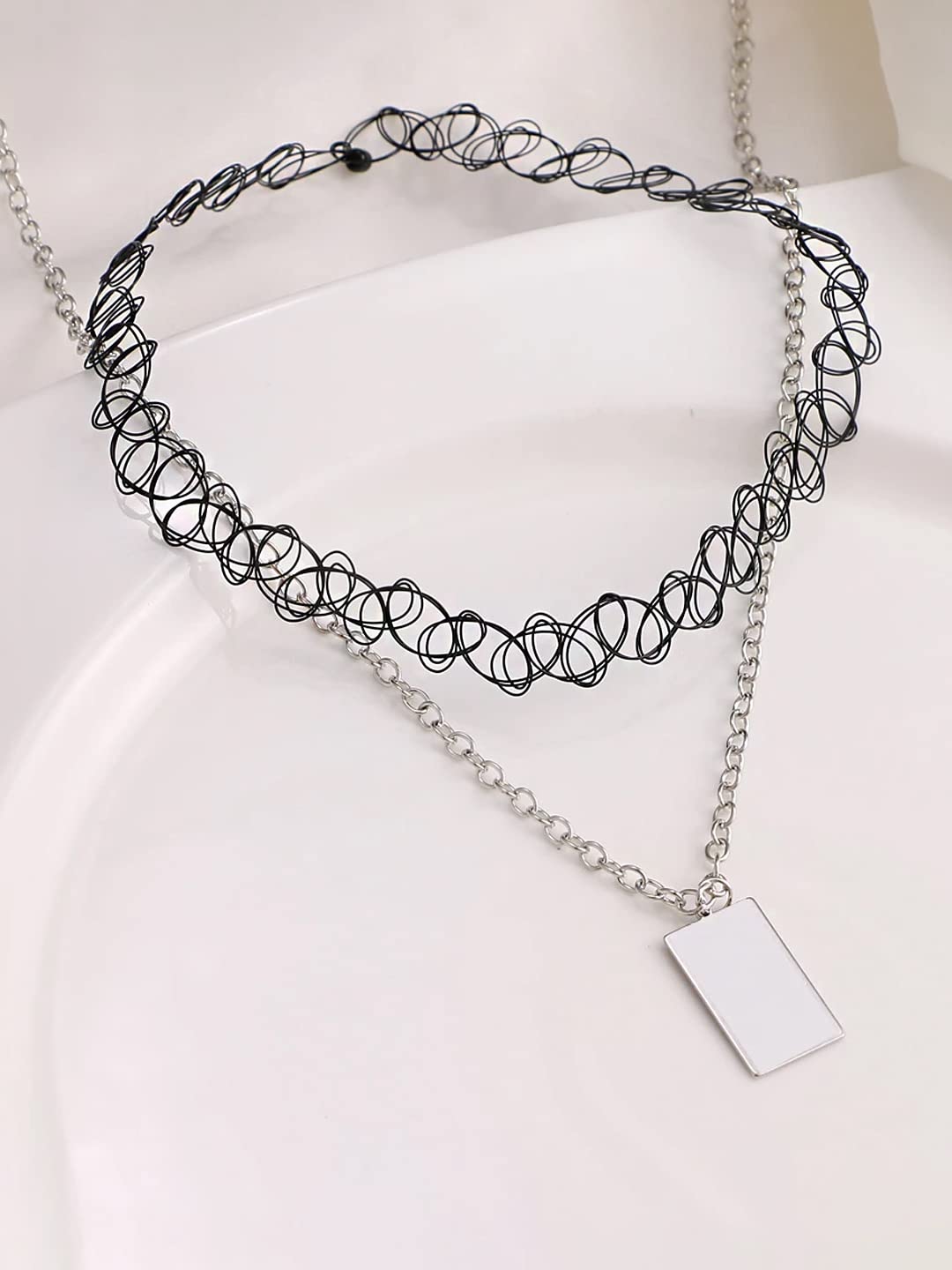 Black Spiral Choker Silver Necklace