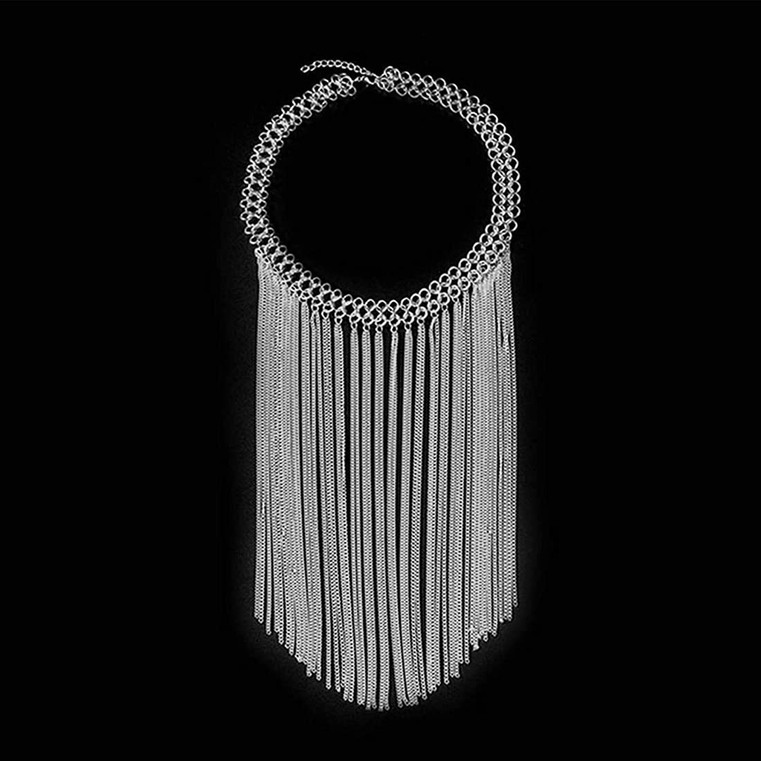 Silver Long Drop Chain Necklace