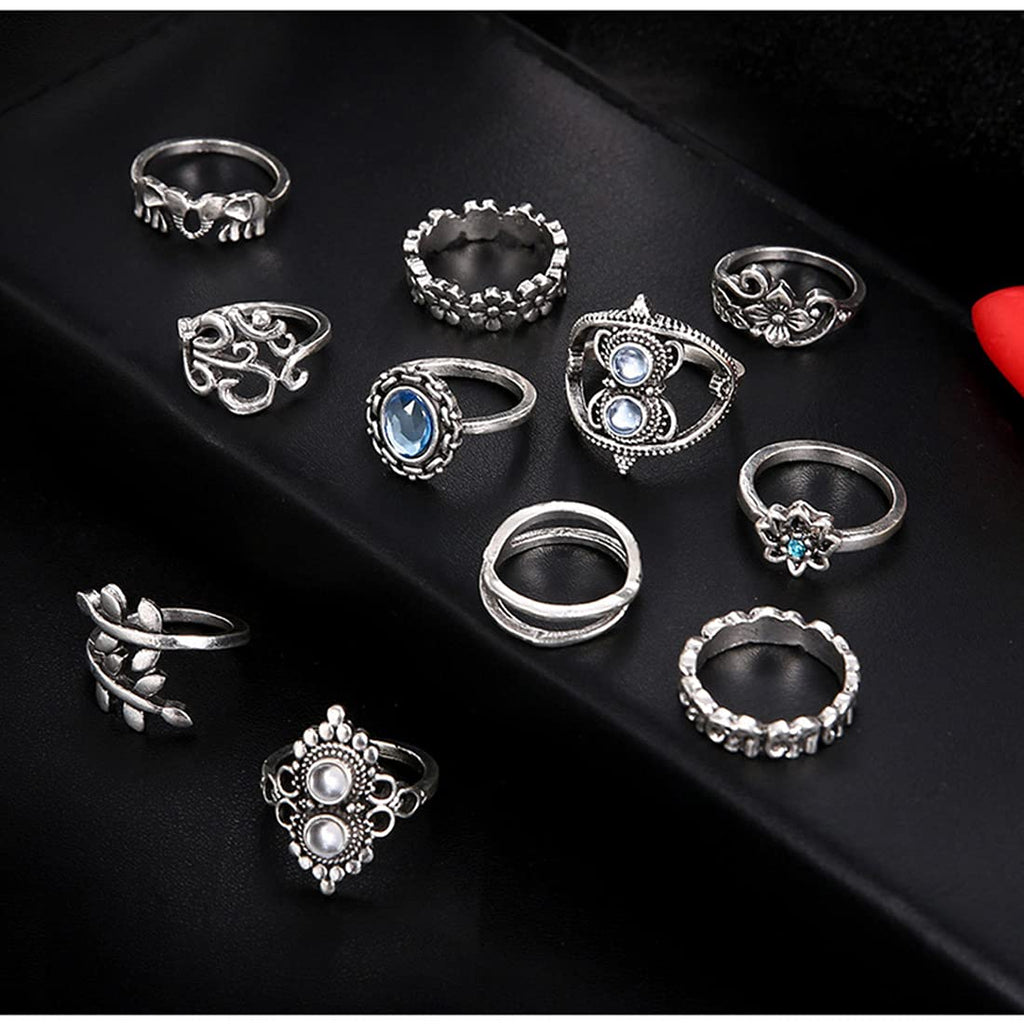 Silver Oxidised Eleven Piece Vintage Midi Ring