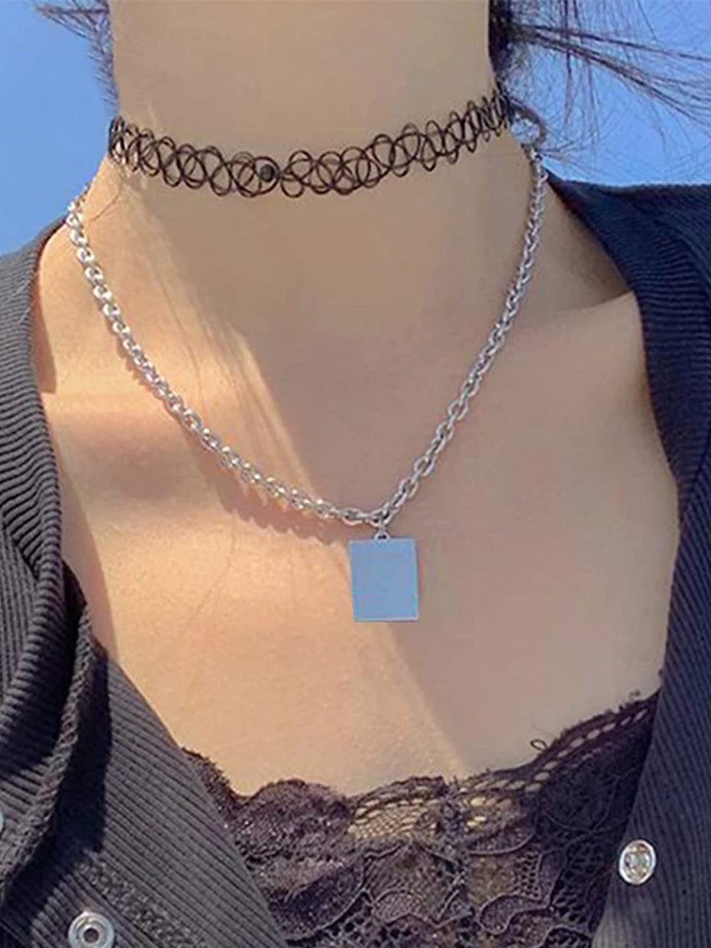 Black Spiral Choker Silver Necklace