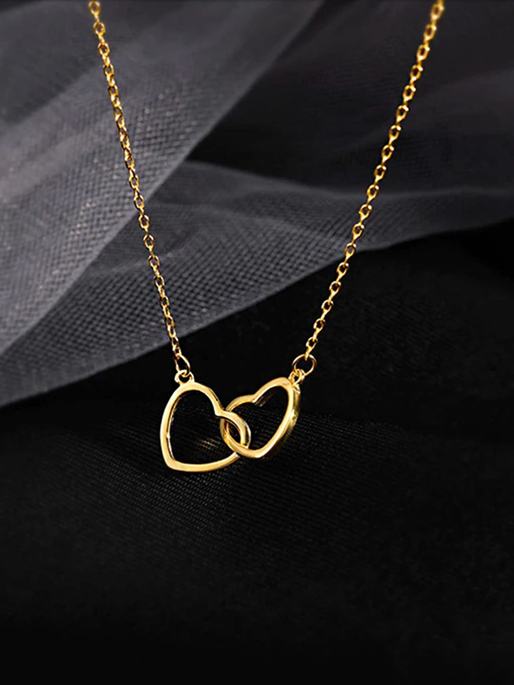 Dual Heart Stainless Gold Pendant Necklace