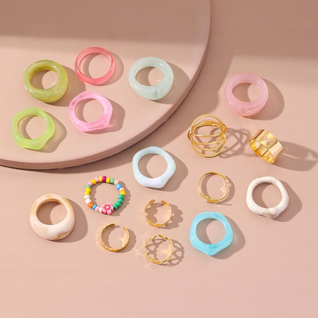 Multicolor Aesthetic Twelve Piece Stack Ring