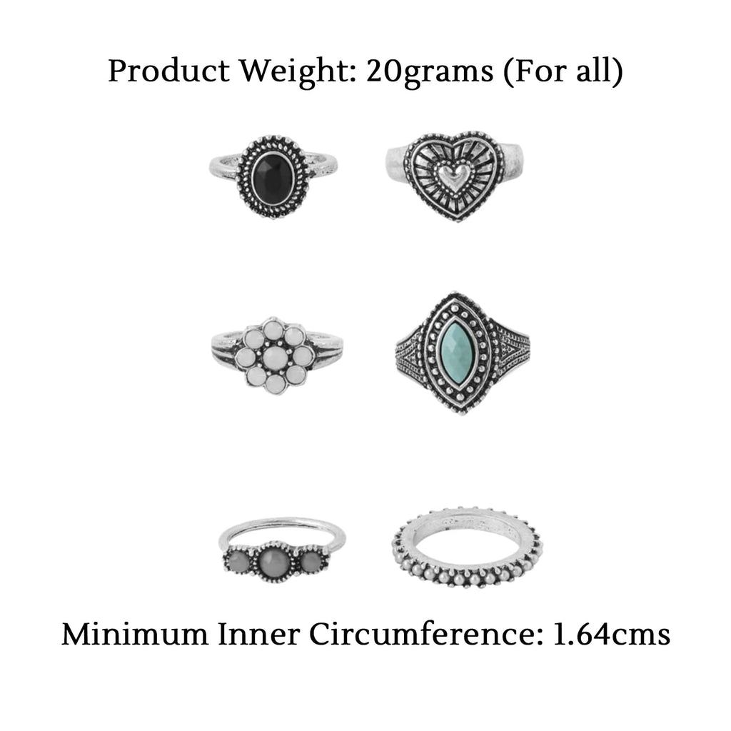 Oxidised Silver Vintage Six Piece Midi Ring