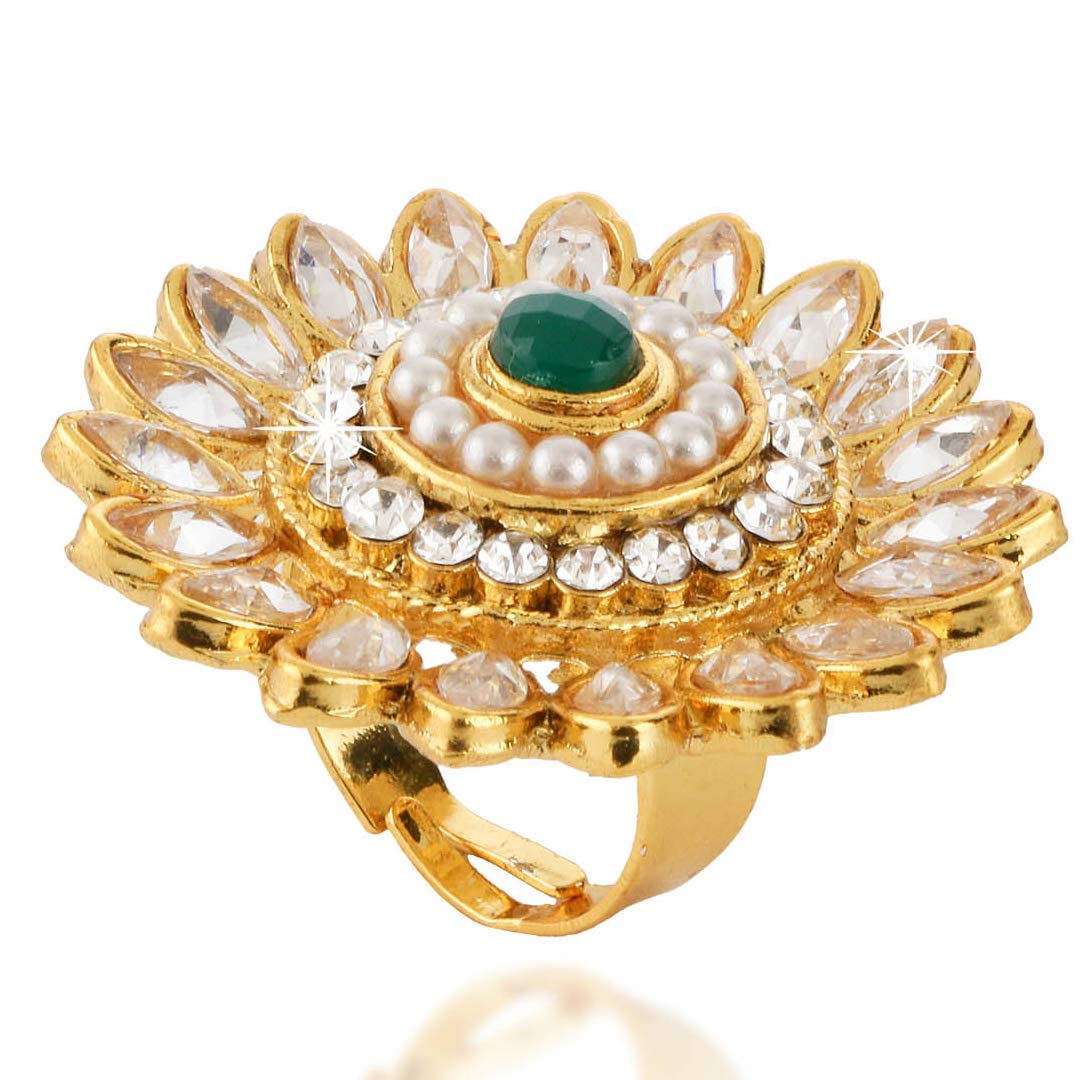 Gold Plated Adjustable Kundan Stone Ring