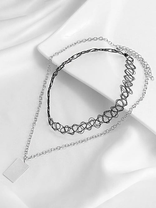 Black Spiral Choker Silver Necklace