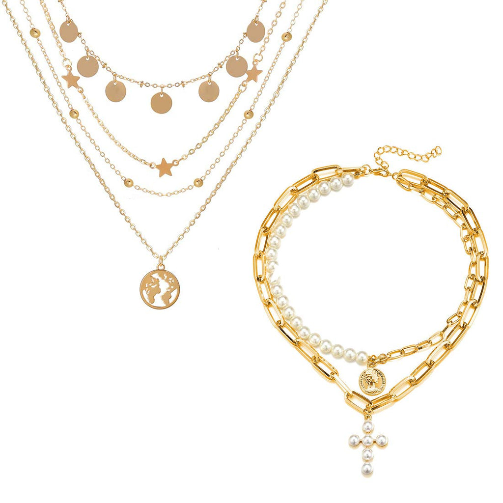 Pearl Cross Multilayer Choker Necklace