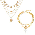 Pearl Cross Multilayer Choker Necklace