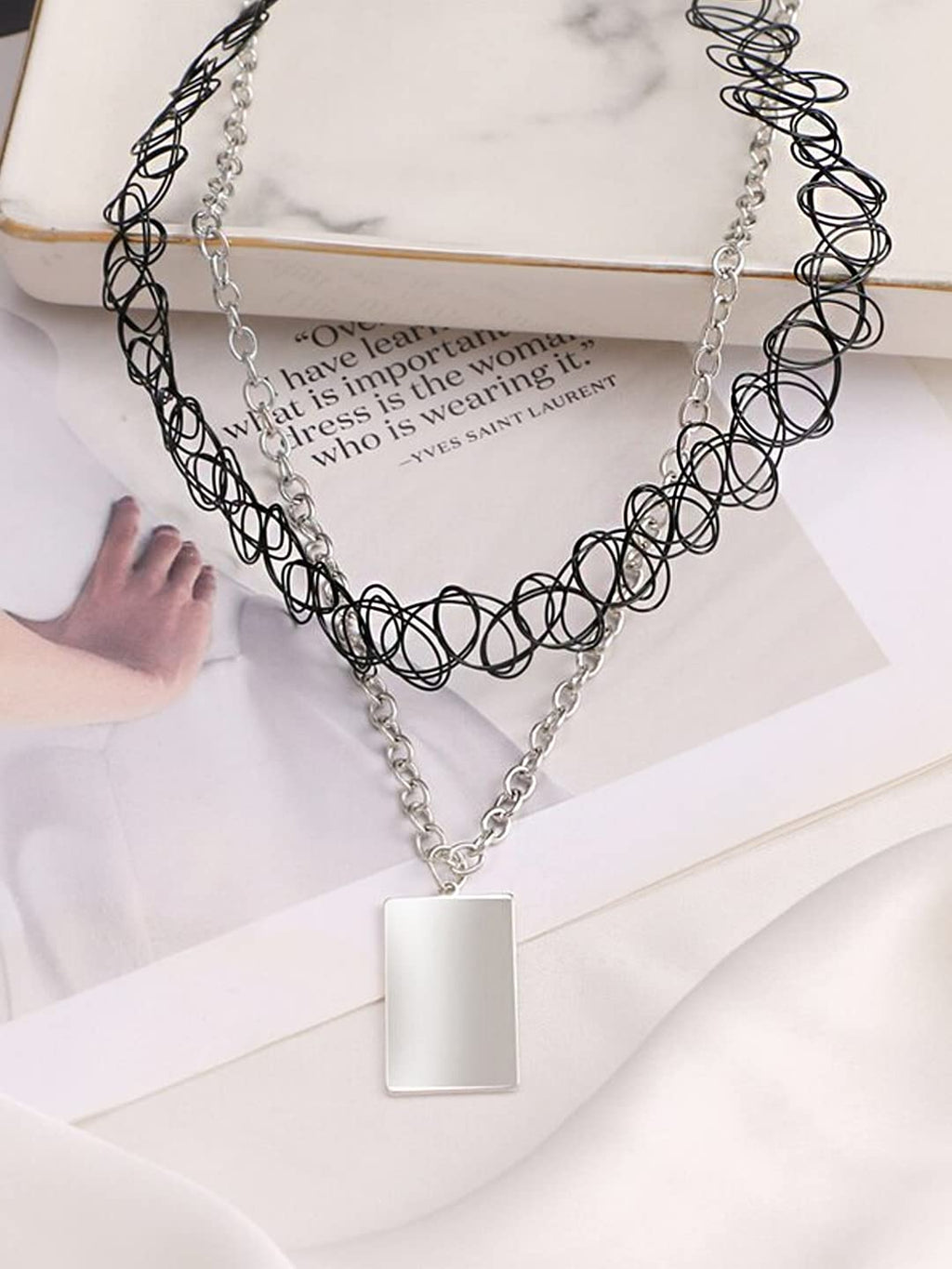 Black Spiral Choker Silver Necklace