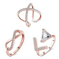 Rose Gold Adjustable Three Piece Crystal Ring