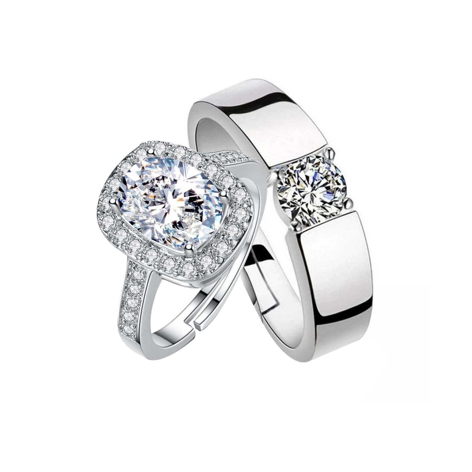 Silver Tone Adjustable Crystal Couple Ring