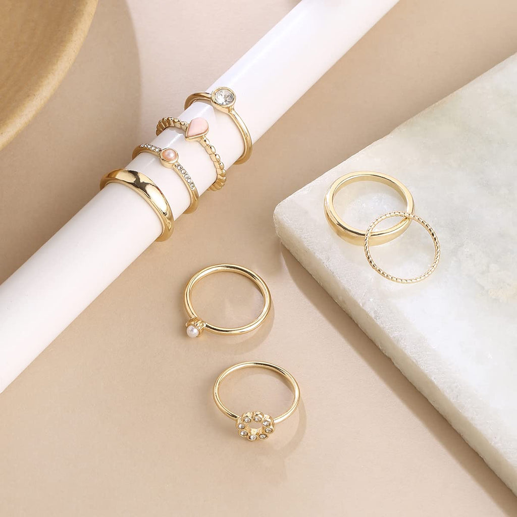 Gold Plated Eight Piece Geometric Golden Ring