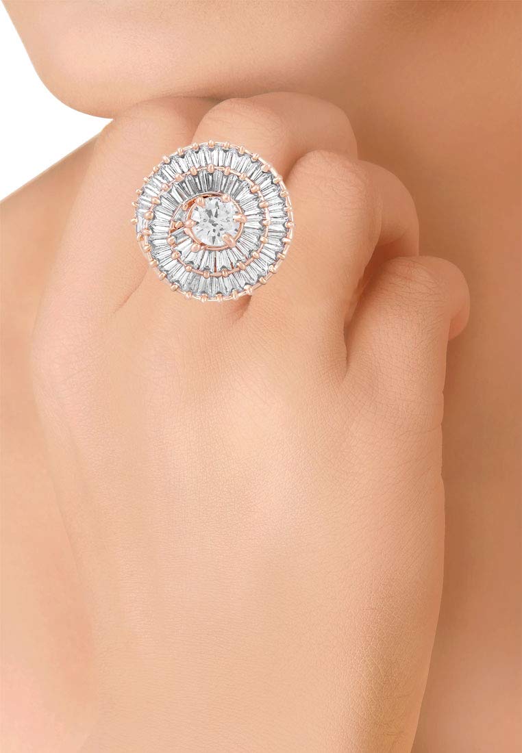 White AD Studded Adjustable Floral Ring