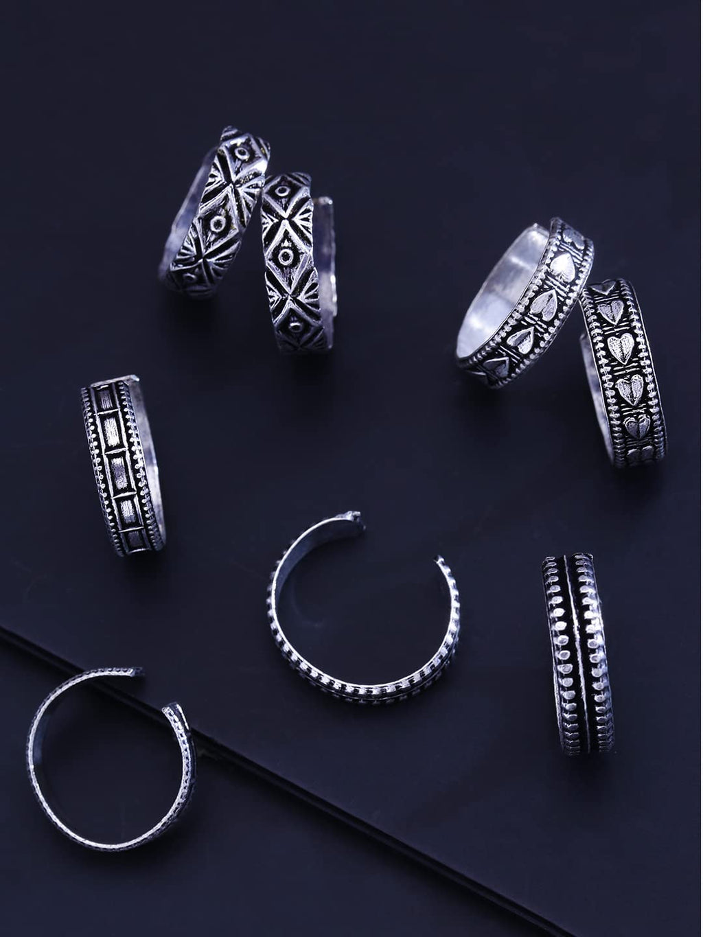 Silver Oxidised Traditional Toe Ring Set