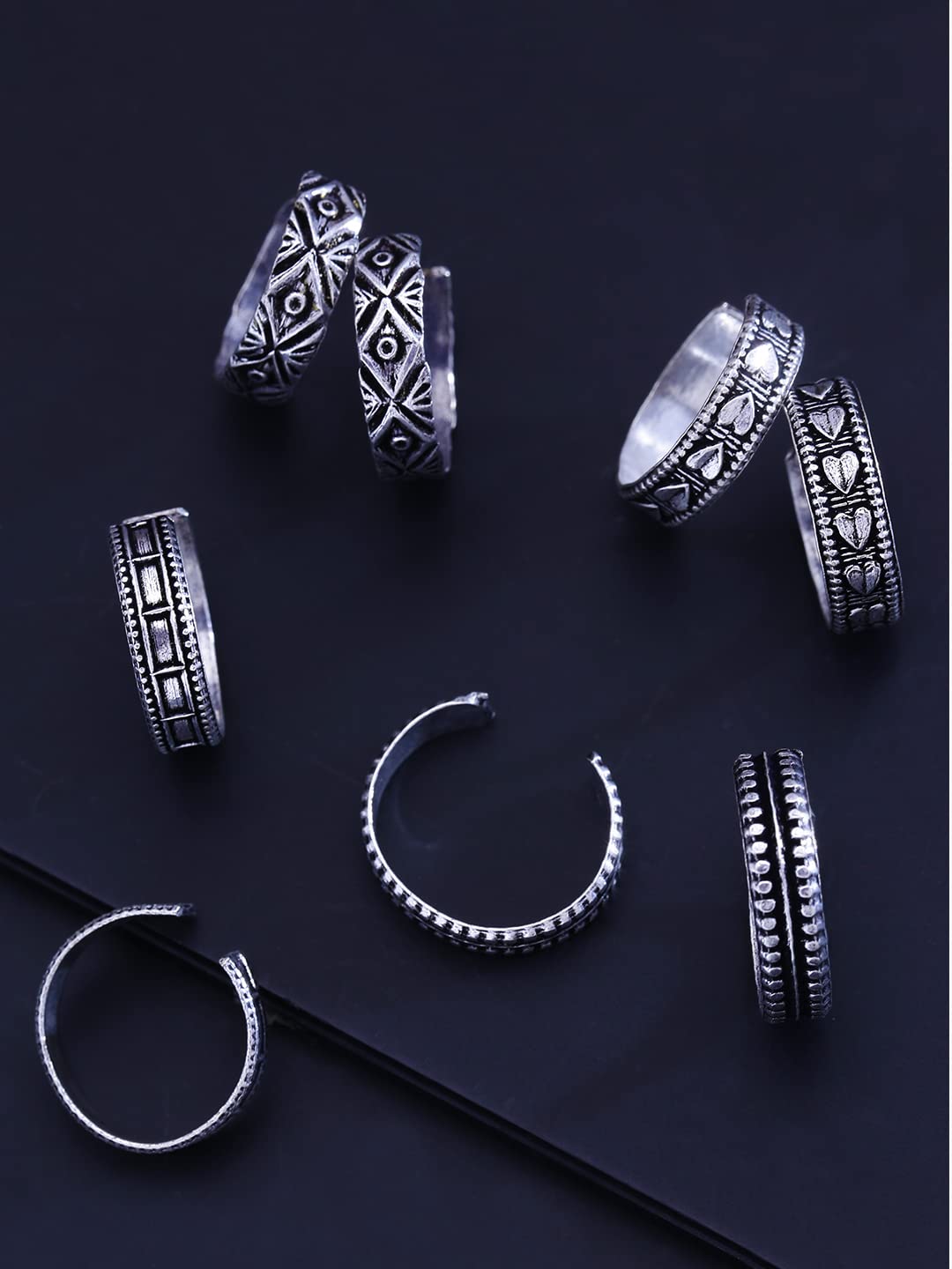 Silver Oxidised Traditional Toe Ring Set