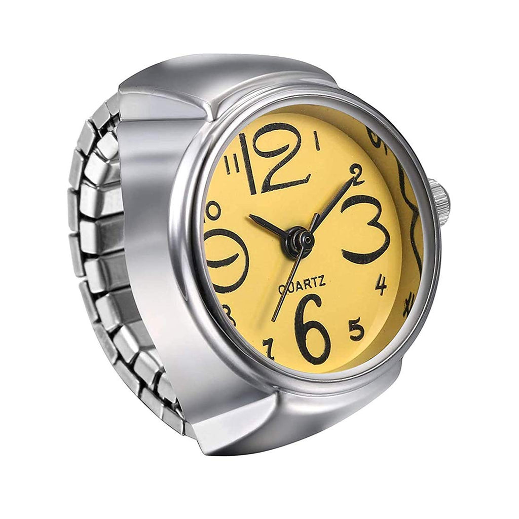 Stainless Steel Yellow Dial Watch Ring