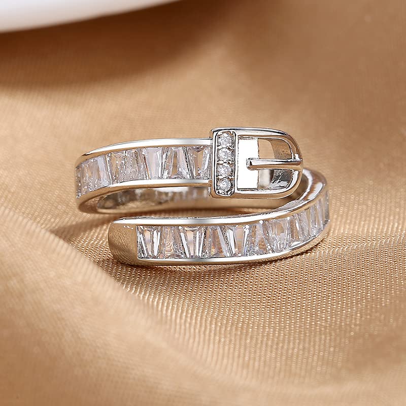 Silver Crystal Belt Buckle Adjustable Ring