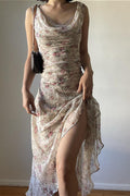 Chic Asymmetrical Wrap Slim Maxi Floral Dress