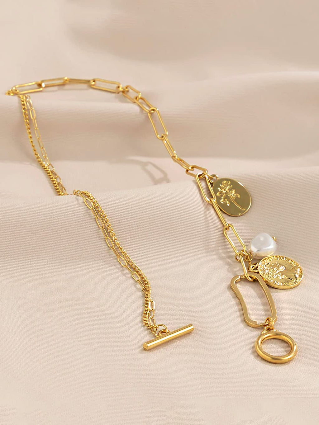 Gold Charm Link Choker Necklace