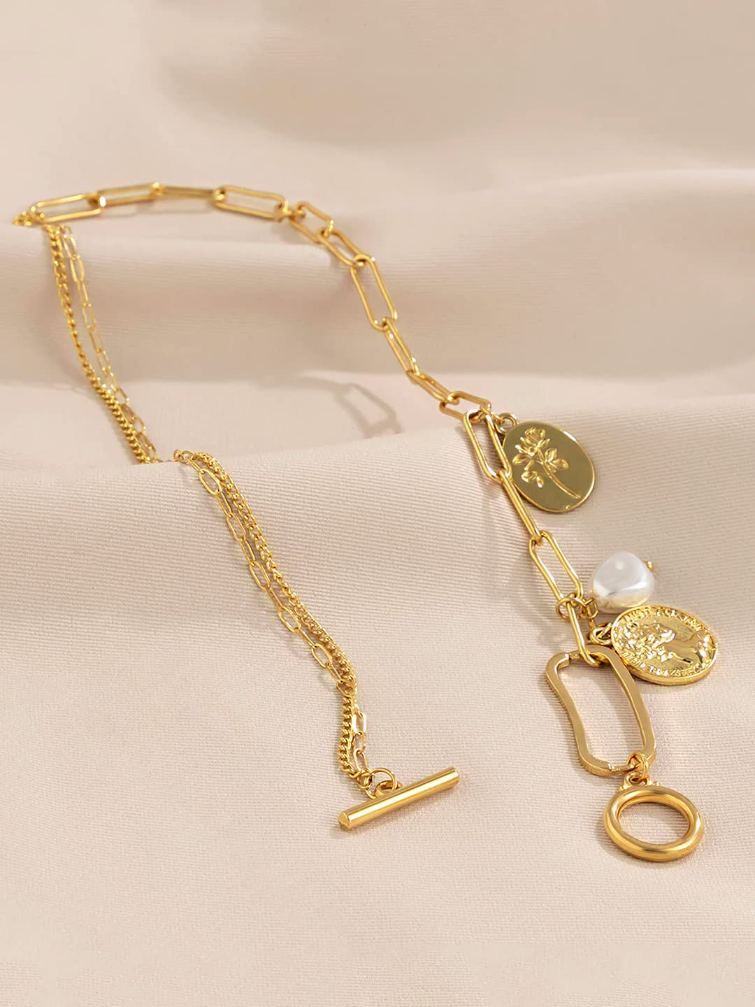 Gold Charm Link Choker Necklace