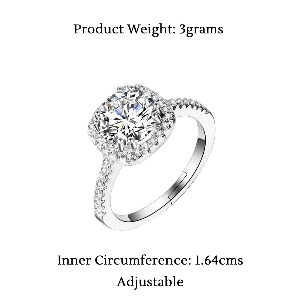 Silver Plated Sparkling Crystal Adjustable Ring