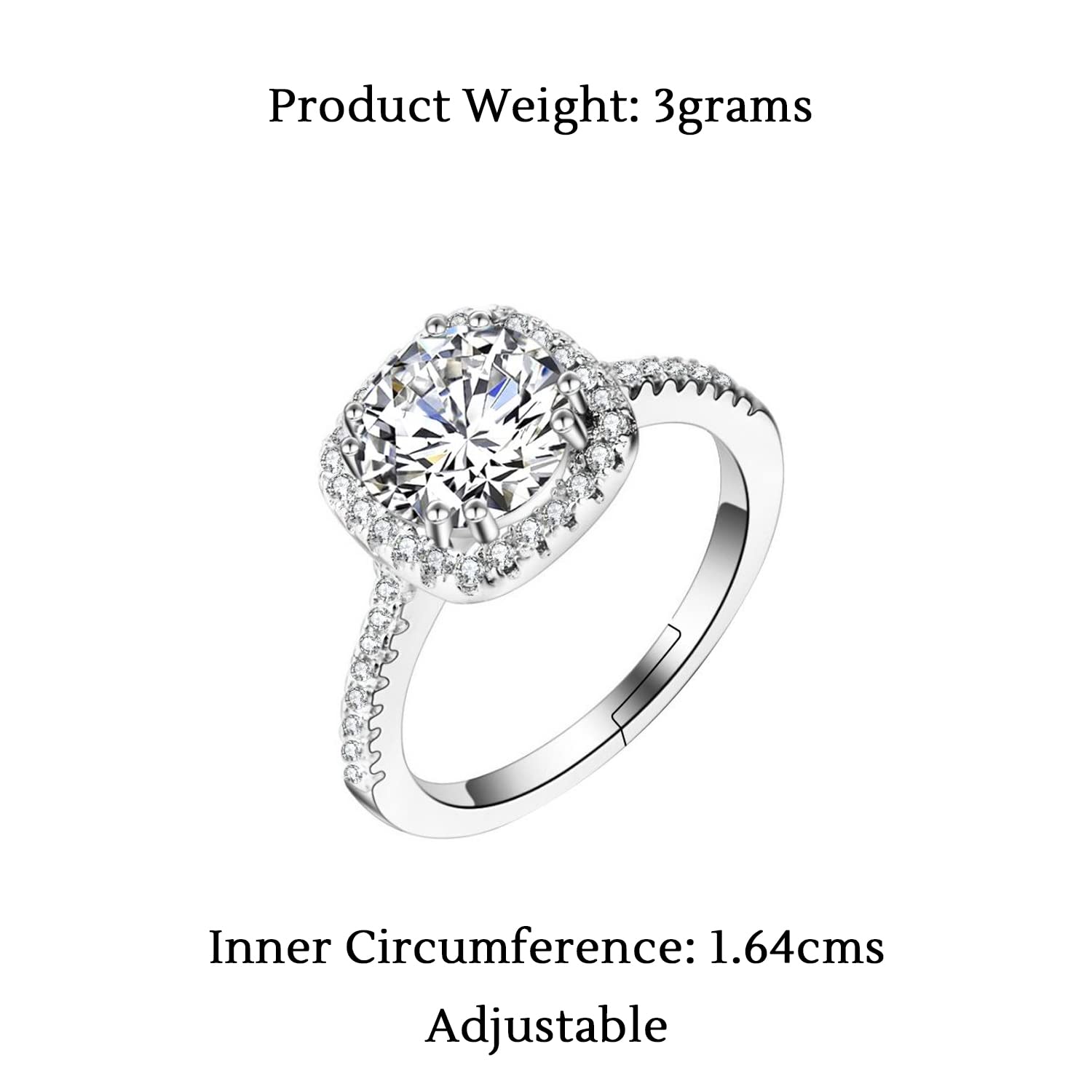 Silver Plated Sparkling Crystal Adjustable Ring