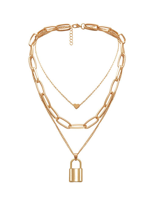 Key Heart Layered Chain Necklace