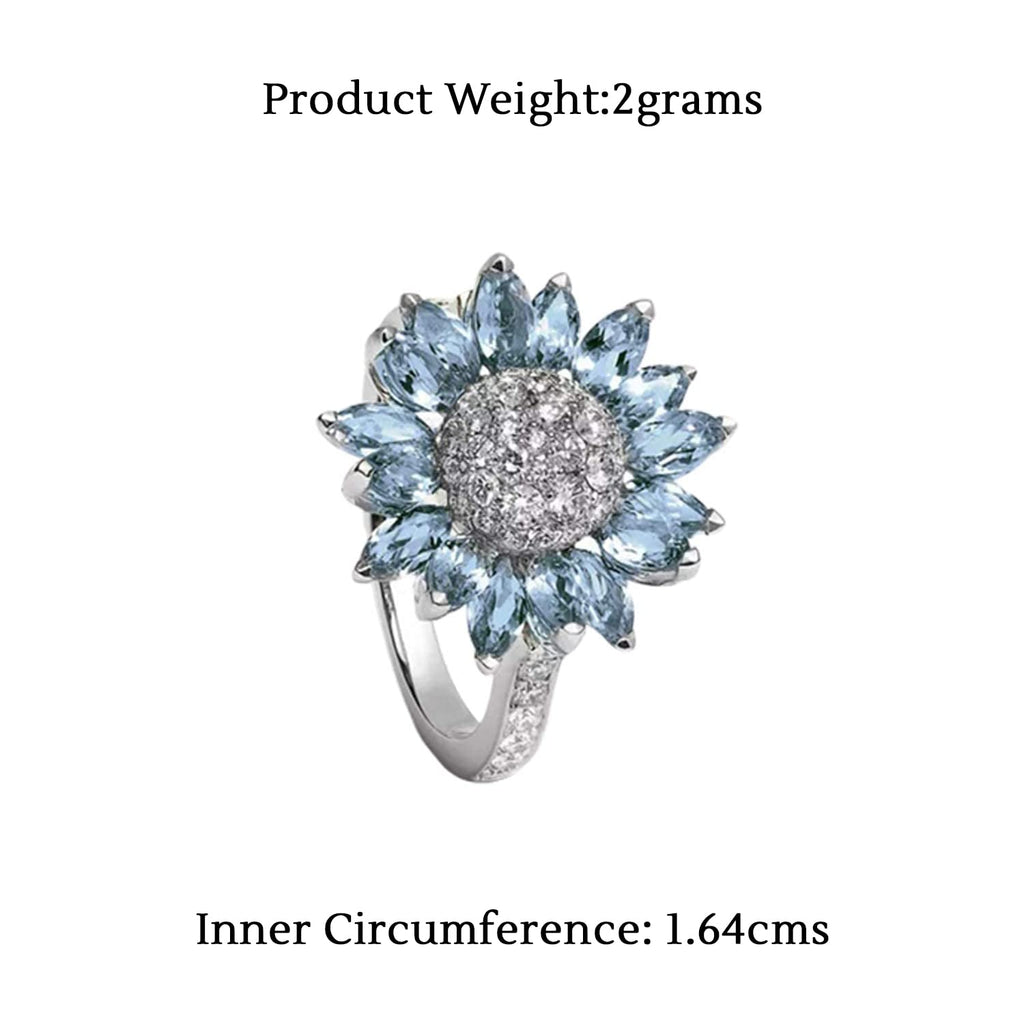 Silver Plated Aquamarine Sunflower Ring