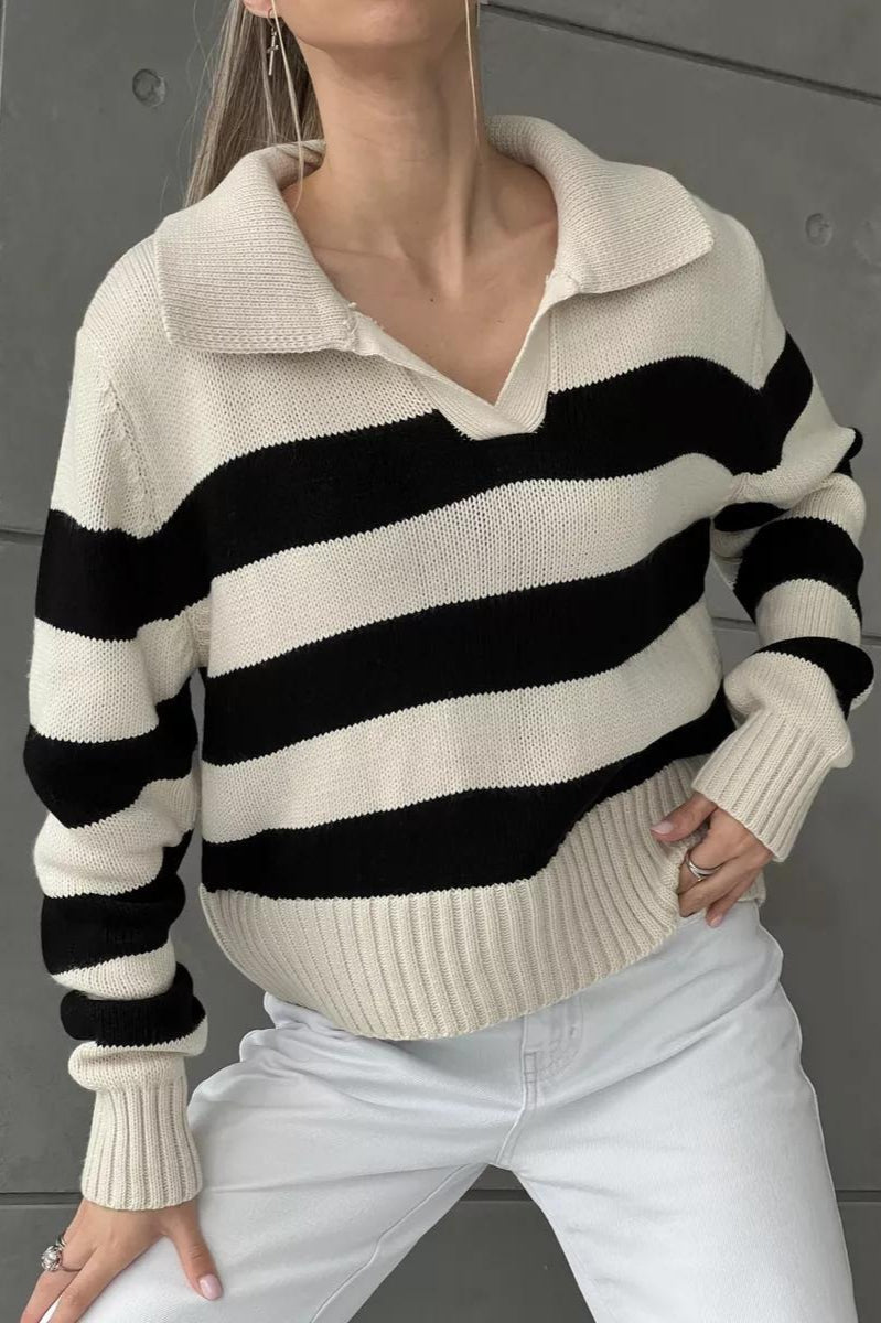 Striped Colorblock Polo Sweater