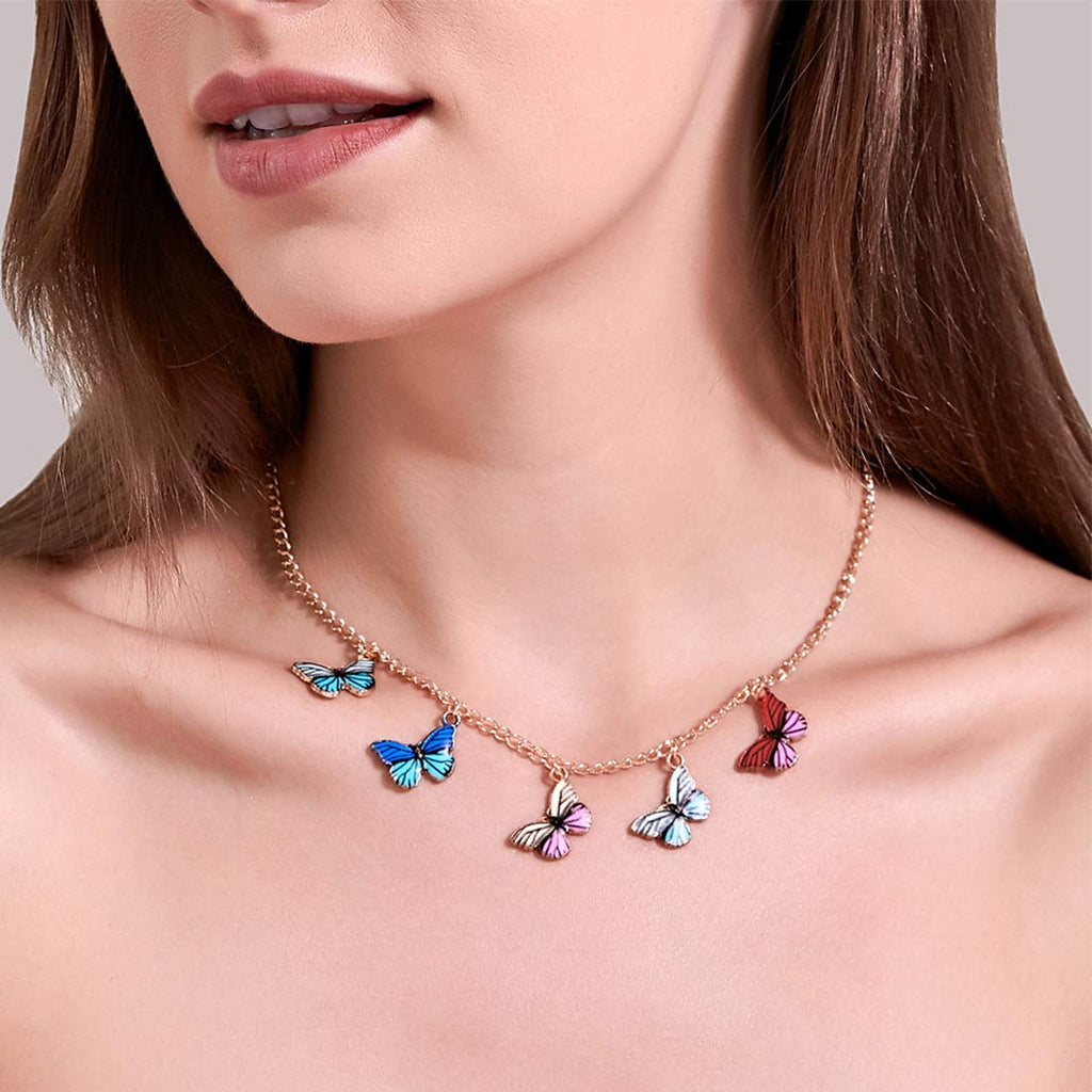 Gold Multicolor Butterfly Choker Necklace