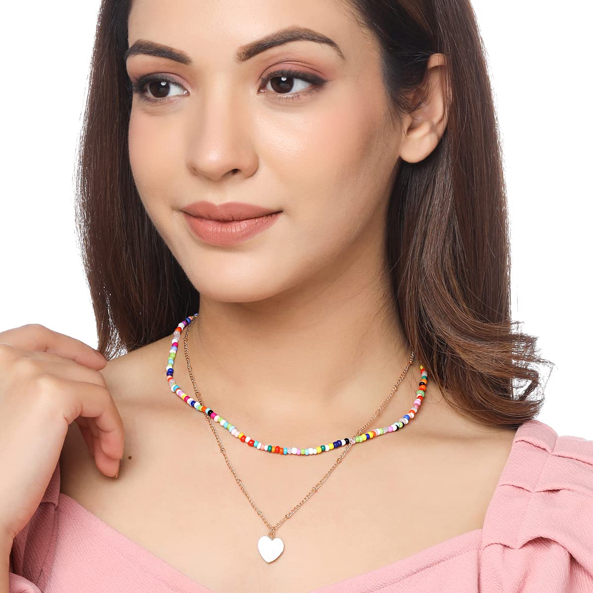 Heart Pearl Beaded Charm Necklace