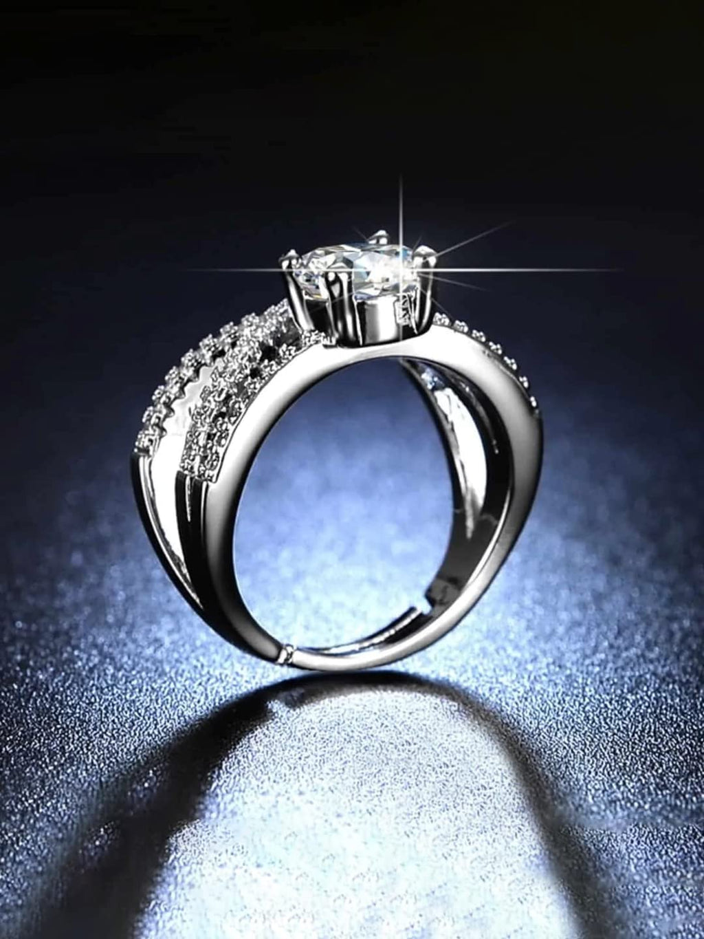 Silver Toned Adjustable Crystal Finger Ring