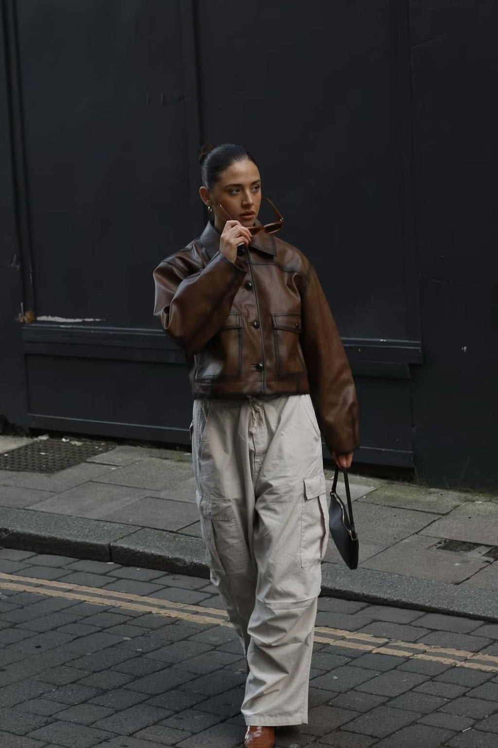 Brown Retro Faux Leather Coat