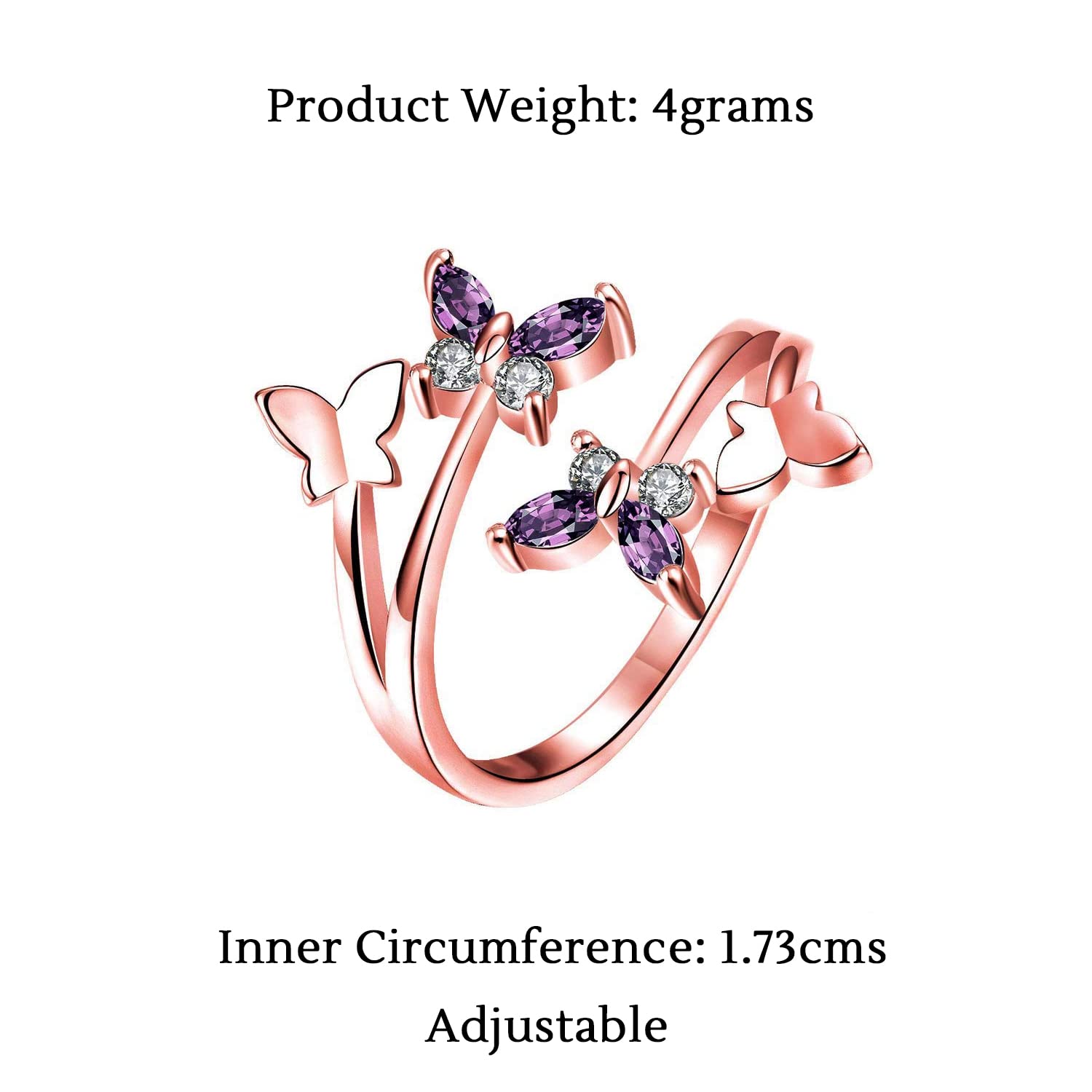Rose Gold Butterfly Adjustable Crystal Ring