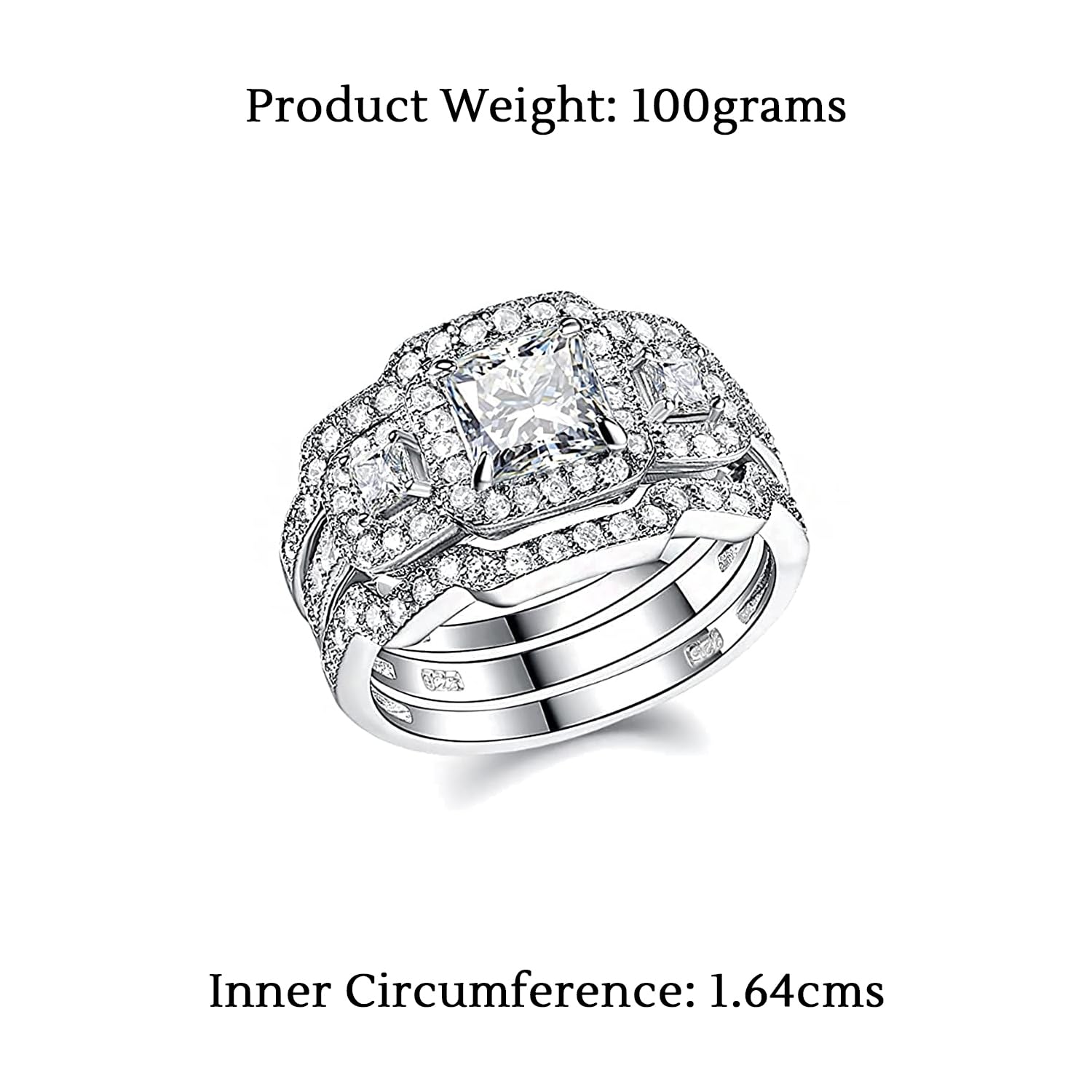 Silver Plated Three Piece Crystal Elegant Ring