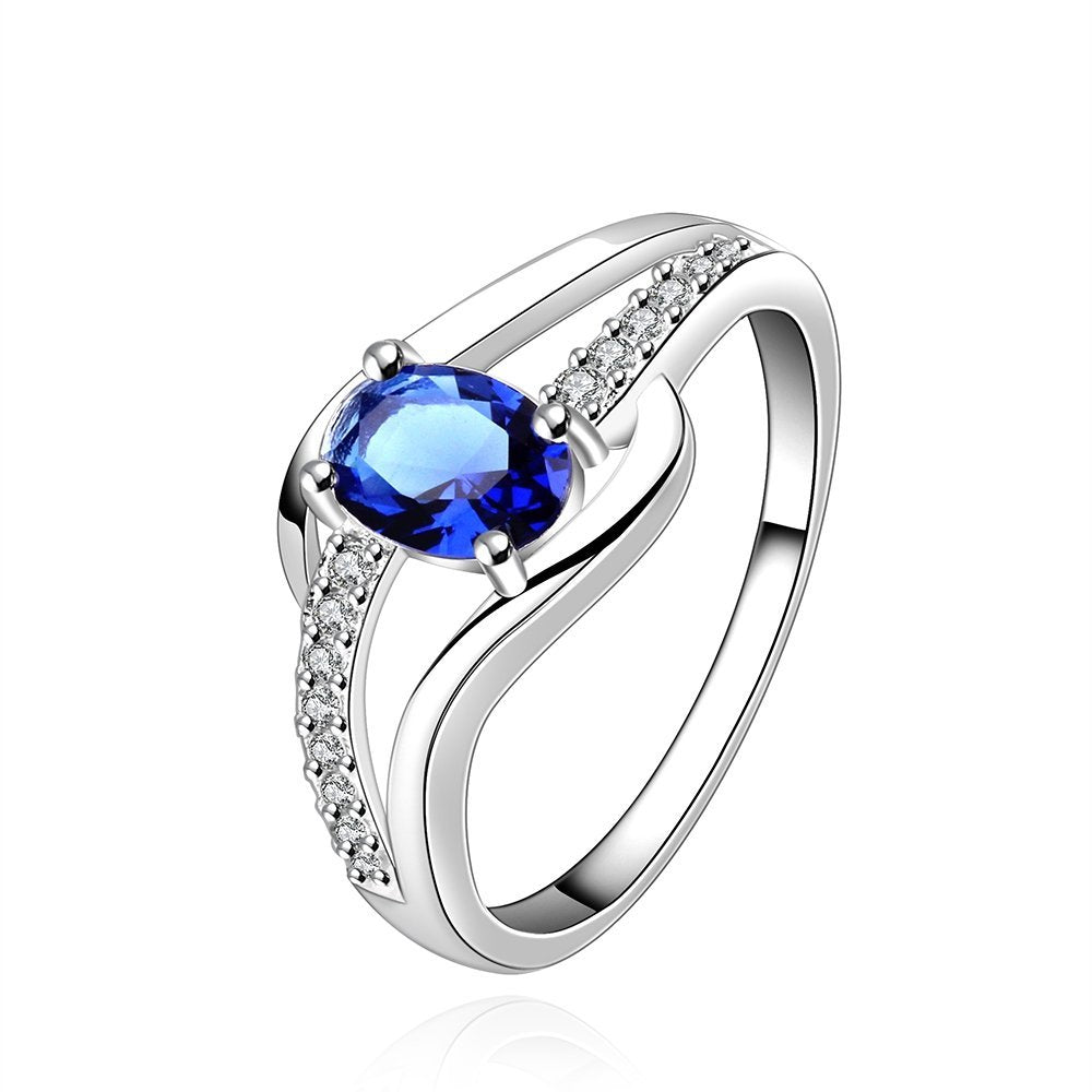 Blue Austrian Crystal Silver Plated Ring