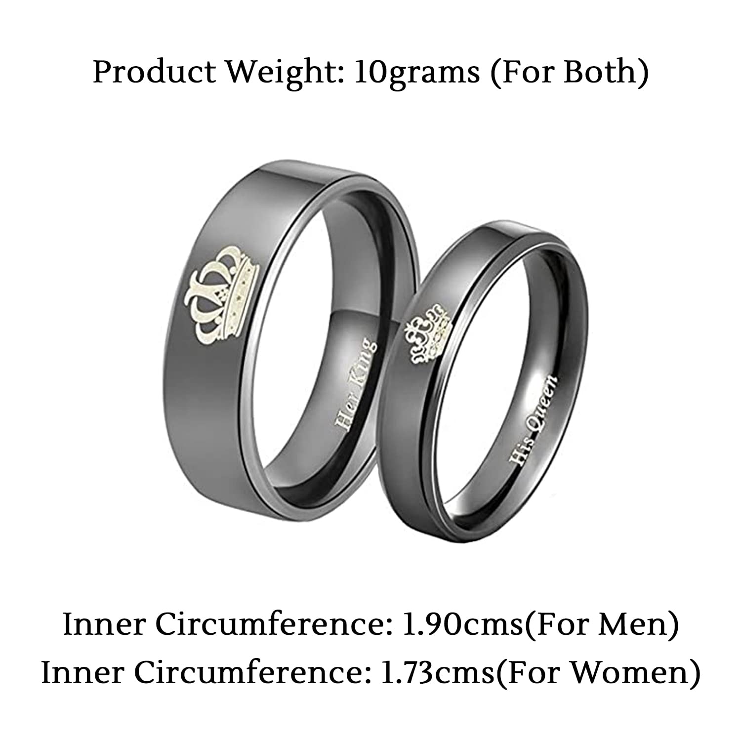 Black Titanium King Queen Couple Ring