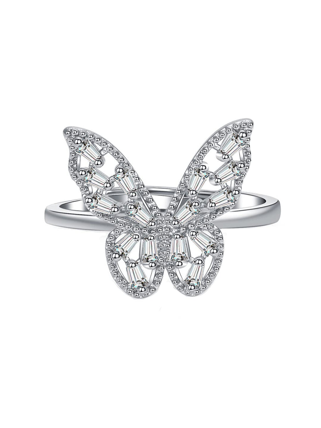 Rhodium Plated Butterfly Charm Finger Ring