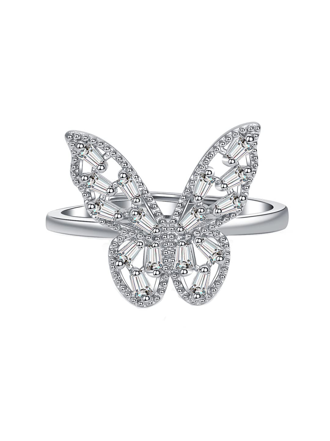 Rhodium Plated Butterfly Charm Finger Ring