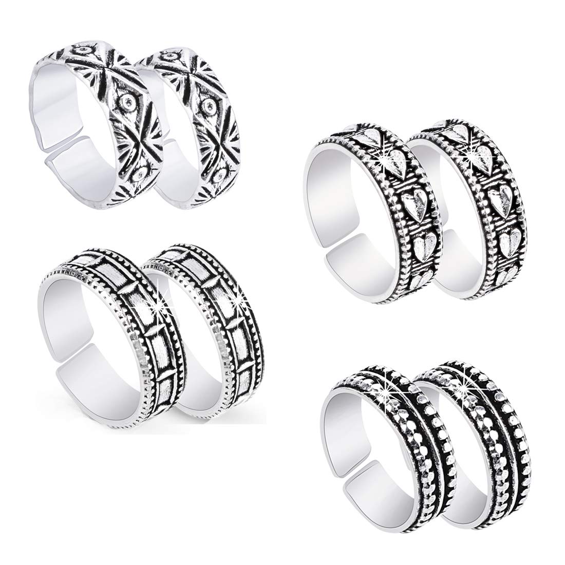 Silver Oxidised Traditional Toe Ring Set