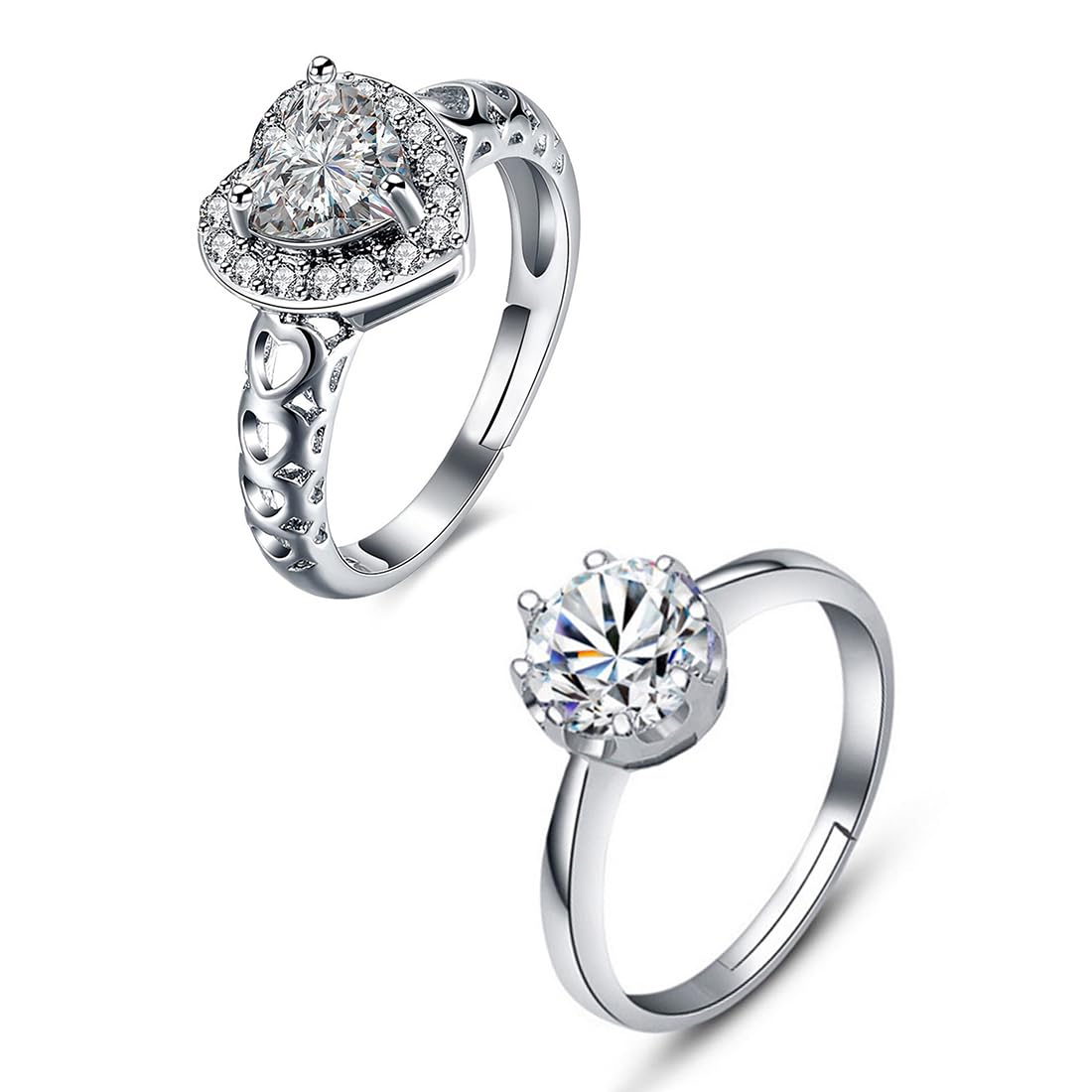 Adjustable Silver Crystal Two Piece Ring